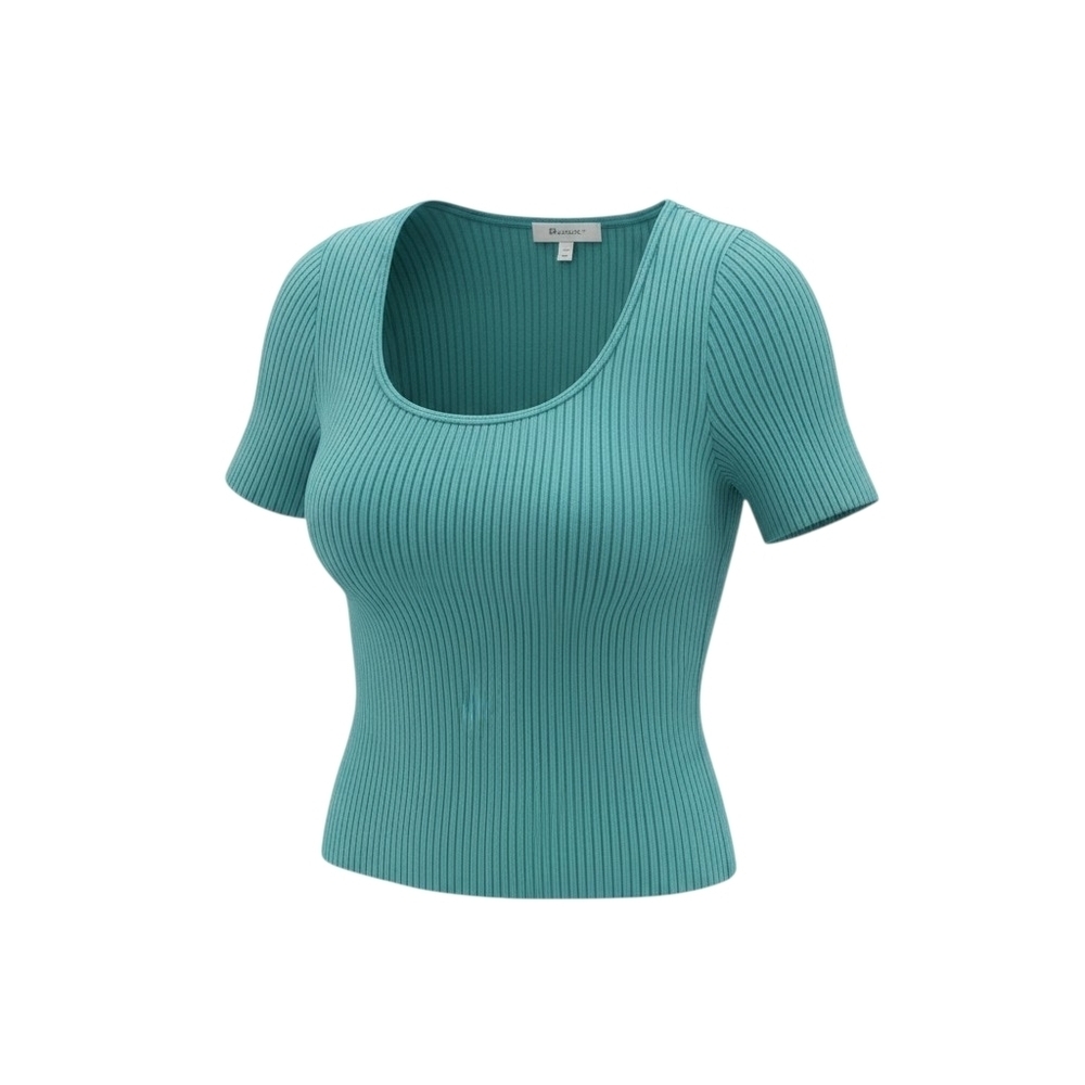 Madewell Teal Ribbed Scoop Neck Short Sleeve Top